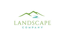 Minimalist Landscape Hills, Mountain Peaks River Creek Simple Logo Design Vector 