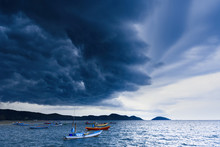 Storm Is Coming, Rain Clouds Before The Storm In Tropical Sea Landscape.Thailand.
