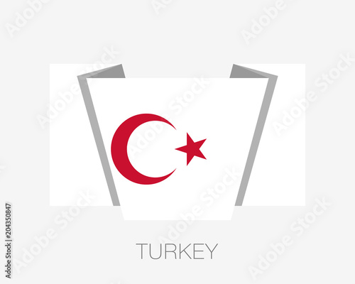 White Turkish Flag With Red Crescent And Star Flat Icon Waving