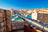 Fototapeta Tęcza - Dubrovnik harbor and landmarks view form defense walls
