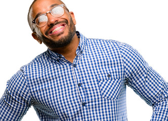 Poster - African american man with beard confident and happy with a big natural smile laughing isolated over white background