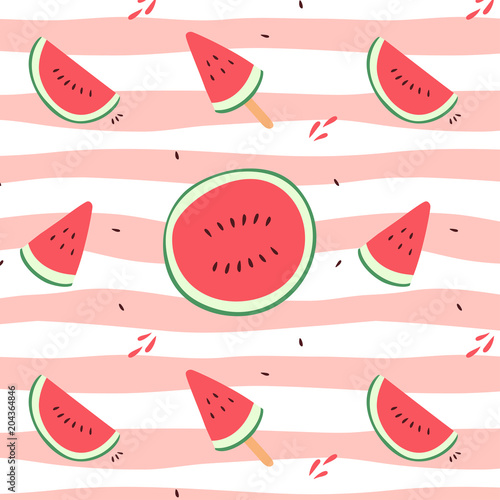 Stoffe zum Nähen Wassermelone geschnitten Hand gezeichnete Vektor Illustration nahtlose Muster