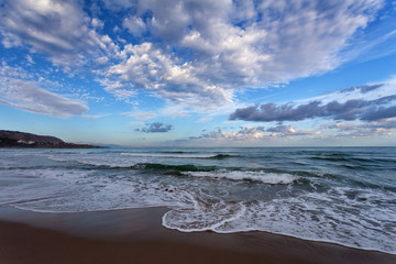 Wall Mural - Tyrrhenian Sea, Mediterranean Sea at sunrise, Cefalu, Sicily, Sicilia, Italy