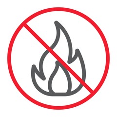 No Fire line icon, prohibition and forbidden, no flame sign vector graphics, a linear pattern on a white background, eps 10.