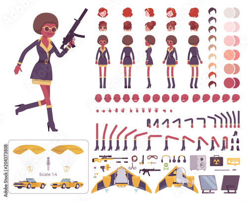 Fotomural Secret agent black woman, intelligence service spy character creation set