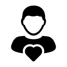 Heart Icon Vector Male User Person Profile Avatar Symbol For Love And Health Concept In Flat Color Glyph Pictogram Illustration