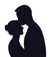 Vector Silhouette Of Happy Couple Isolated On White Background