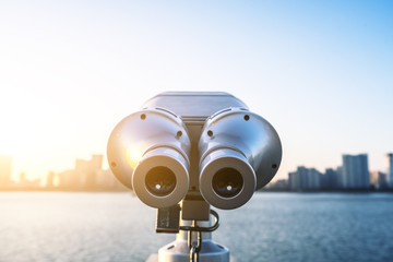 Poster - telescope with city skyline