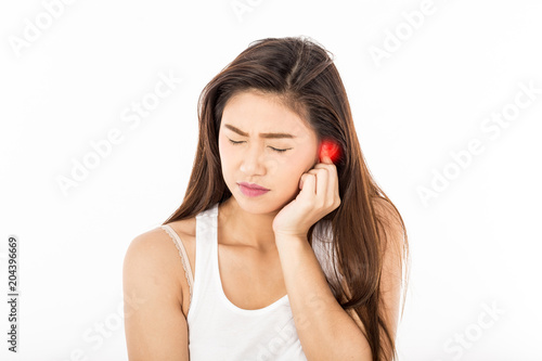 Fotografia Asian young Woman have a earache,Isolated on white background,Healthcare Concept