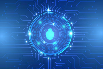 Aufkleber - Security Blue Hi Protection Technology Design Vector Background. Virus Malware Bug Detect By Binary Digital Code With Circuit Illustrator.