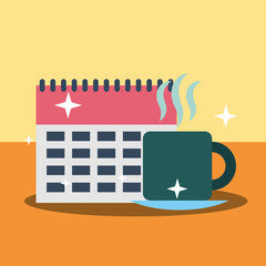 Wall Mural - calendar coffee cup business office equipment vector illustration