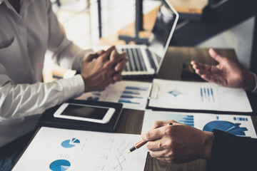Aufkleber - Business people are working in office, presentation in front of boss, businessman leader presentation to colleagues and business strategy and pointing to the graph and chart