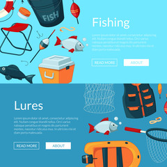 Poster - Vector banners illustration with cartoon fishing