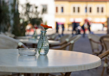 Outdoor Cafe Table With Flower And Ashtray