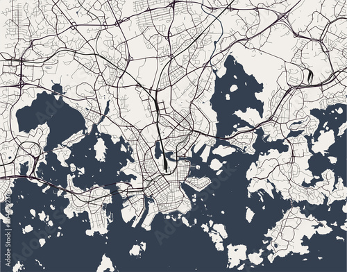 Fotomural vector map of the city of Helsinki, Finland