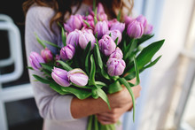 Bouquet Of Tulips In Hands