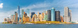 Downtown New York skyline panorama viewed from a boat sailing the Upper Bay