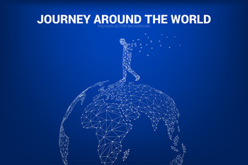 Poster - Globe 3D World map wireframe dot connect line polygon : concept of Digital network
