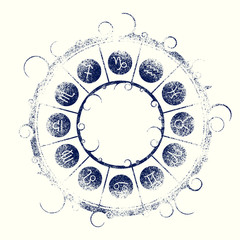 Wall Mural - Astrological symbols in the circle. New Year and Christmas celebration card template. Zodiac circle