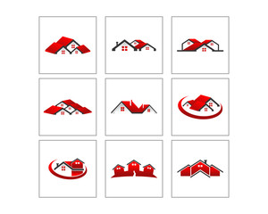 Canvas Print - red housing house home real estate residence property vector icon logo set
