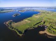 Aerial view of beautiful landscape of Mazury region, Swiecajty Lake, Poland