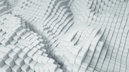 Wall Mural - White cubic blocks. Abstract 3D render with DOF. Seamless loop animation 4k UHD (3840x2160)
