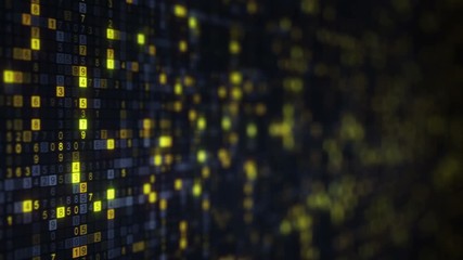 Wall Mural - yellow hex digital symbols on computer monitor. futuristic big data information technology concept. 