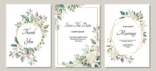 set of card with flower, leaves. wedding ornament concept. floral poster, invite. vector decorative 