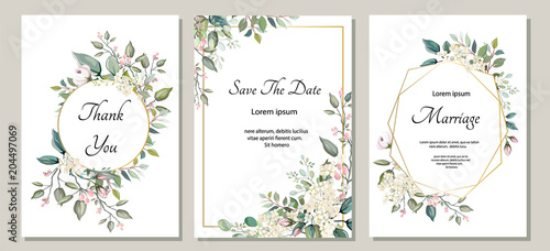 Set of card with flower, leaves. Wedding ornament concept. Floral poster, inv...