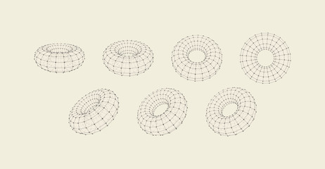 Torus. Object with lines and dots. Molecular grid. Technology style with particle. Vector illustration. Futuristic connection structure for chemistry and science.
