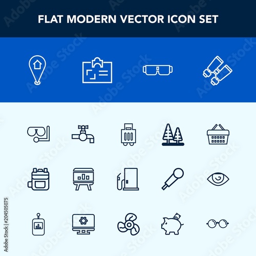 Modern Simple Vector Icon Set With Template Sale Tree Diving Map Spy Landscape Equipment Rucksack Petrol Water Market Business Search Leather Airport Faucet Travel Bag Gas Icons Buy This Stock Vector