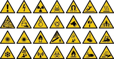 warning sign vector set of triangle yellow warning signs.  
