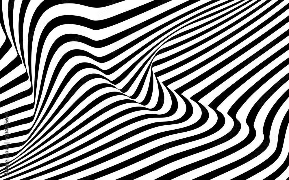 optical art wave abstract background black and white - obrazy, fototapety, plakaty 