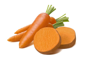 Sticker - Sweet potato and carrot composition isolated on white background