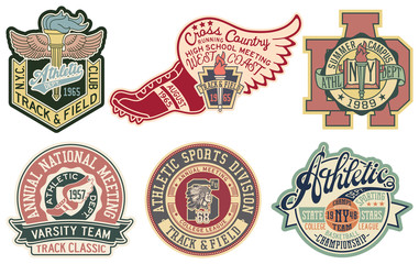 vintage college athletic sporting department vector badge and patch collection for print or embroide