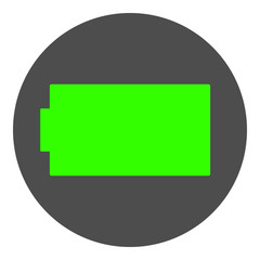 Sticker - Completely charged battery icon. Round button. Vector.