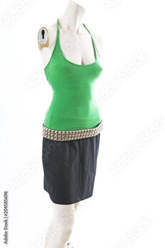 green top with black skirt