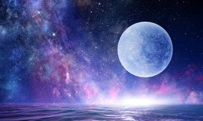 full moon in night starry sky
