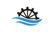 River Creek Water Mill, Ocean Sea Wave Cog Wheel Gear logo design inspiration