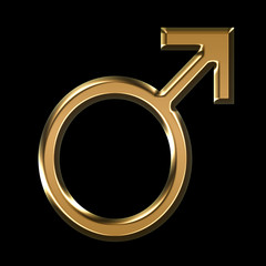 gold male symbol illustration on black background
