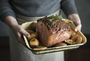 Baked ham food photography recipe idea