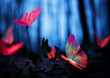Glowing insects in the night forest