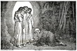 Abraham with the Three Angels; Sarah looks at the door (from Das Heller-Magazin, November 22, 1834)