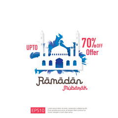 Wall Mural - Ramadan sale offer banner design. Promotion poster, voucher, discount, label, greeting card of Ramadan Kareem and Eid Mubarak celebration. blue watercolor background vector illustration