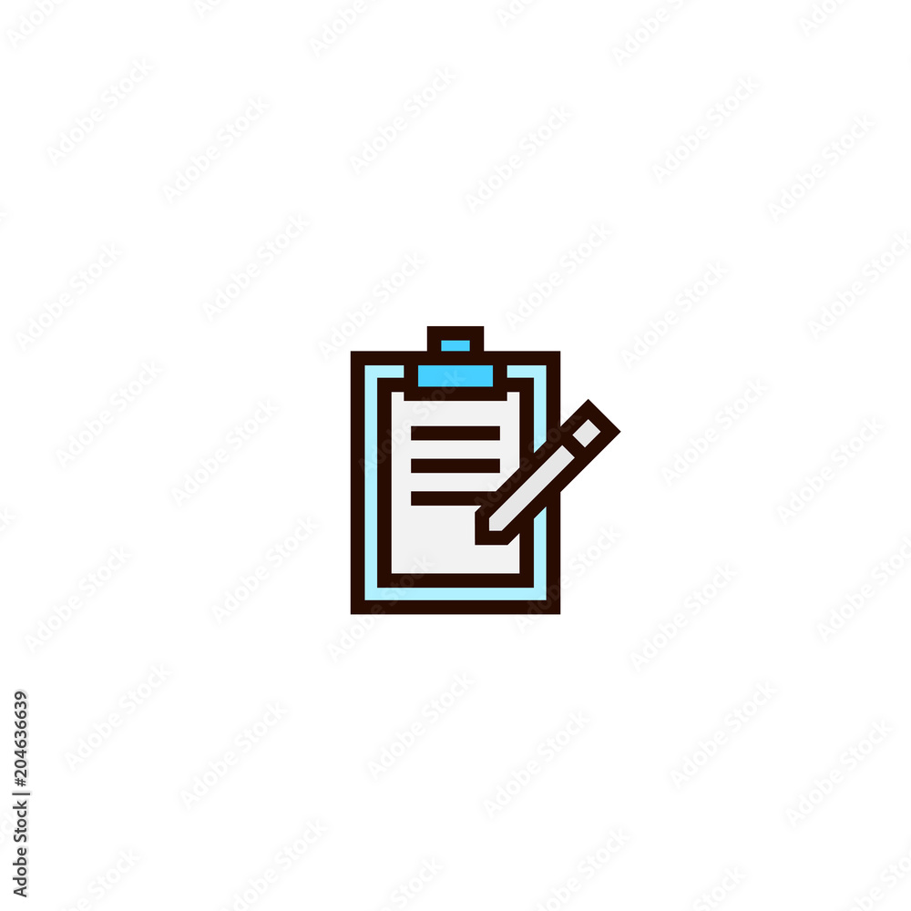 filling form icon. paper board with pen symbol. simple clean thin ...