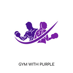 Wall Mural - gym with purple logo isolated on white background , colorful vector icon, brand sign & symbol for your business