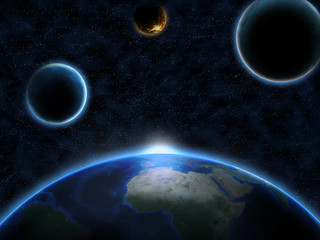 Wall Mural - planet earth from space with another planets and galaxy stars