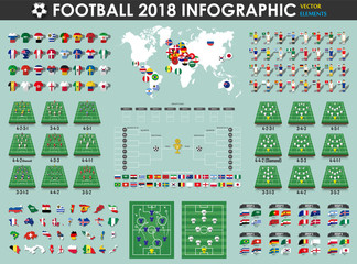 Aufkleber - Football or Soccer cup infographic elements ( footballer , jersey , map , flag , etc. ) . Vector for international world championship tournament 2018 . Flat design