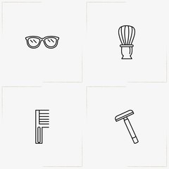 Wall Mural - Beauty line icon set with razor, shaving brush and comb