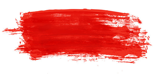 red stroke of watercolor paint brush isolated on white